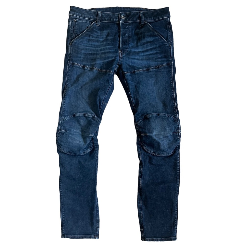 G Star Raw Mens 5620 3D Slim Blue Jeans Sz 33x32 Dark Wash Denim Double Knee GUC